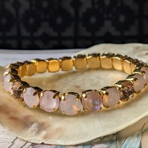 Swarovski Element Pink Blush Powder   Crystal Stretch Bracelet in Yellow Gold